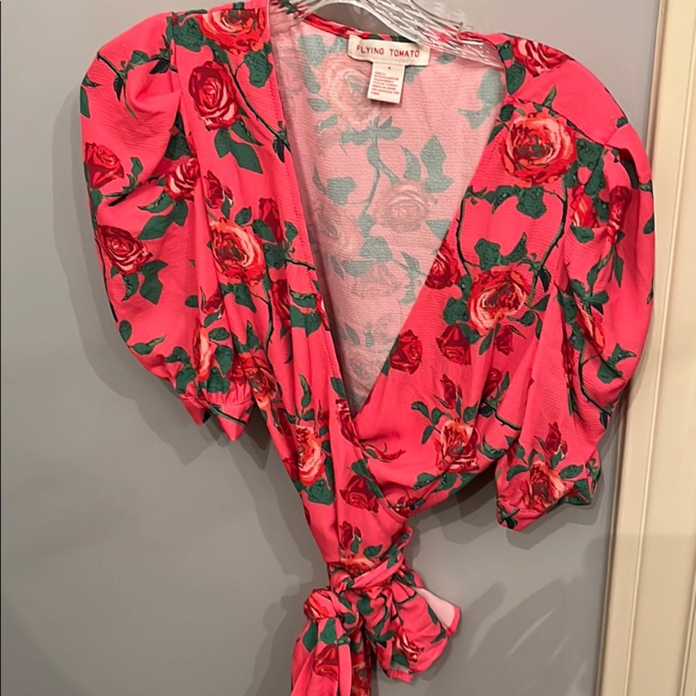Floral wrap tie top